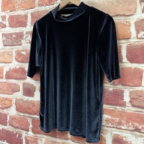 Ann Taylor Loft Top Women's Small Blue Velvet Velour Casual Career Popover Shirt - Picture 3 of 8